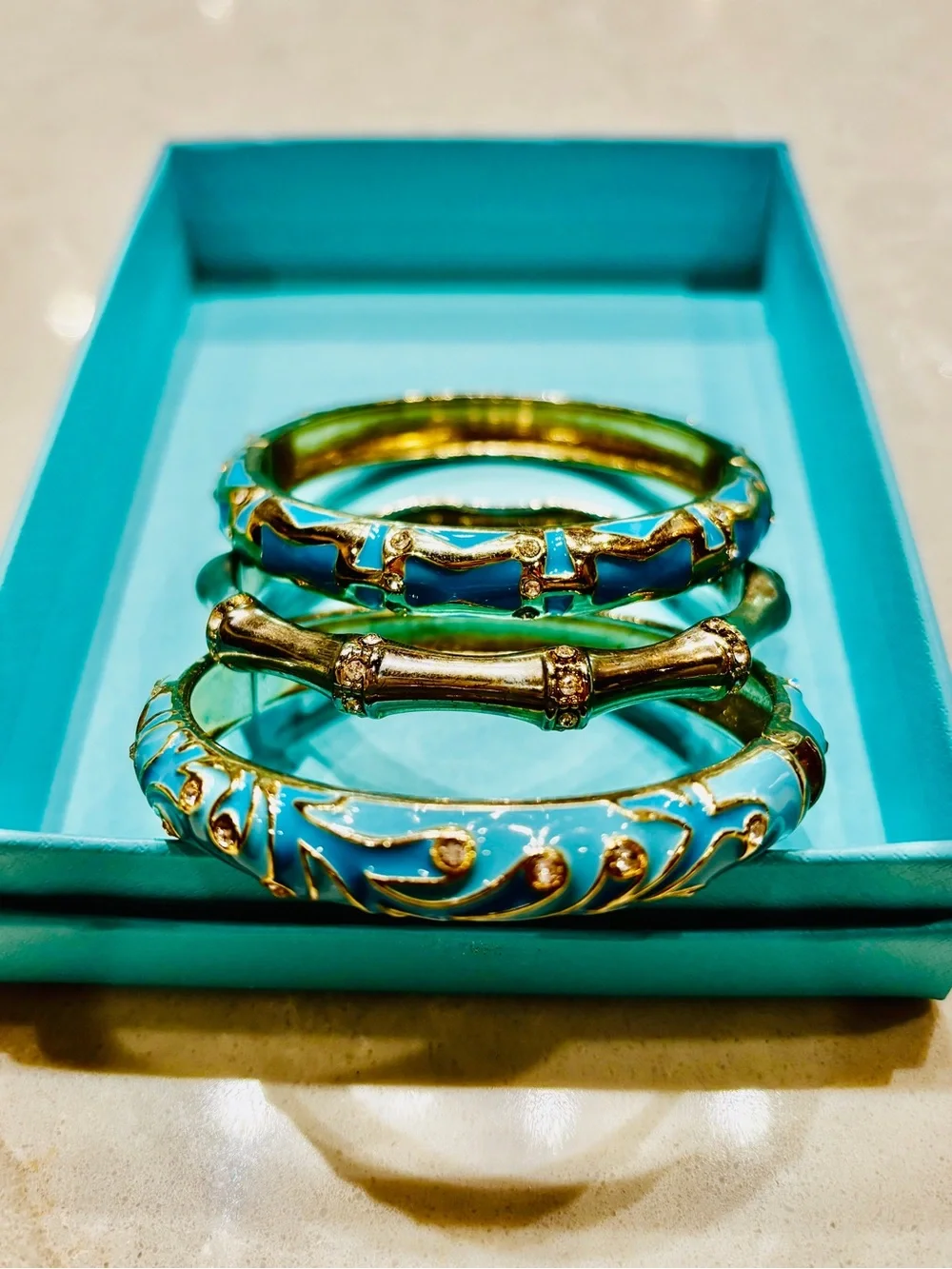 Nordstrom SEQUIN NYC Gold-Tone and Turquoise Enamel Bangle Bracelet Set